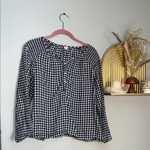 Old Navy Black and White Gingham Peasant Blouse
